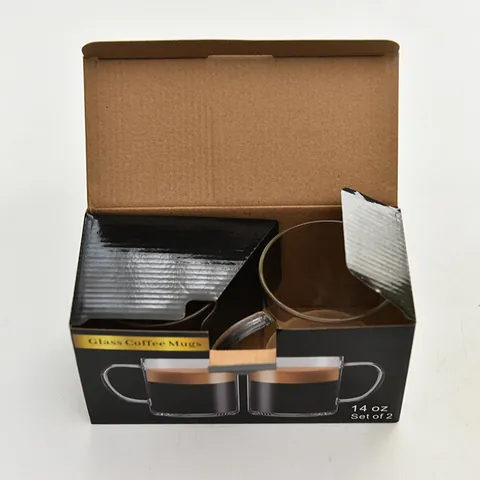 Lot de 2 Tasses à Café en Verre Borosilicaté Résistant à la Chaleur avec Poignées Tasses Transparentes de 14 oz pour Latte Lait Jus Maison Restaurant Boîte Cadeau