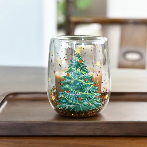 Weihnachtsbaum Doppelwandiger Glasbecher Mit Beweglichen Pailletten Hitzebeständige Borosilikatglas Kaffeetasse Isolierter Tumbler Festliches Geschenk