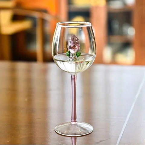 Calice da Vino in Vetro Borosilicato Creativo Con Rosa Interna Stelo Rosa Calice Romantico per Matrimonio Festa Casa Regalo