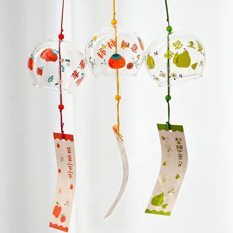 Japanese Style Edo Glass Wind Chime Handmade Fruit Persimmon Apple Pear Bell Home Bedroom Hanging Decor Gift For Girls