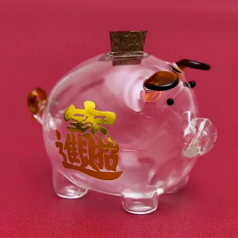 Frasco de Almacenamiento de Vidrio de Borosilicato en Forma de Cerdo Botella de Ahorro Con Tapón de Madera Decoración