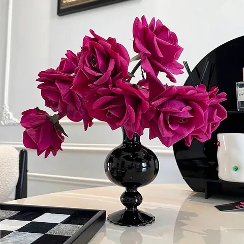 Vintage Mid-century Modern Black Glass Vase Minimalist Amber High Borosilicate Glass Floral Vase Home Decor Accent
