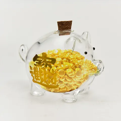 Transparent Pig Shaped High Borosilicate Glass Storage Jar Lucky Pig Saving Bottle With Wood Cork Home Decor Gift