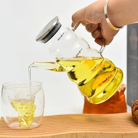 800ml Striped Borosilicate Glass Oil Bottle With Stainless Steel Lid High Temperature Resistant Leakproof Cruet Water Jug