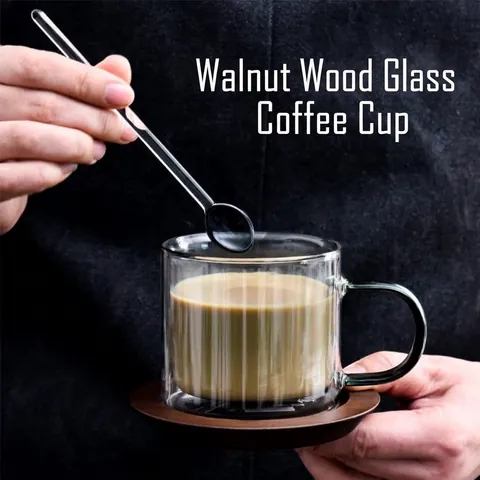 Insulated Double Wall Glass Coffee Cup With Walnut Coaster Stirring Spoon Heat Resistant Borosilicate Espresso Mug Gift Box