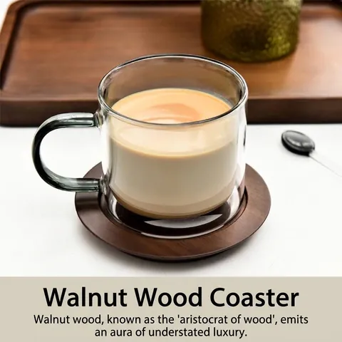 Insulated Double Wall Glass Coffee Cup With Walnut Coaster Stirring Spoon Heat Resistant Borosilicate Espresso Mug Gift Box