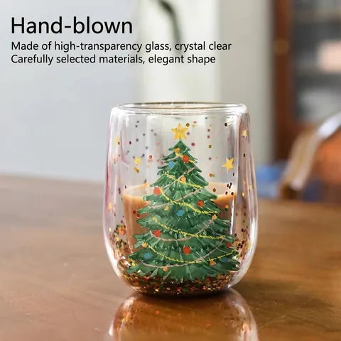 Weihnachtsbaum Doppelwandiger Glasbecher Mit Beweglichen Pailletten Hitzebeständige Borosilikatglas Kaffeetasse Isolierter Tumbler Festliches Geschenk