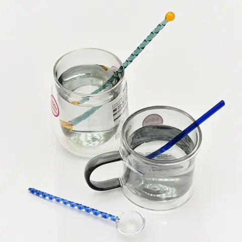 Cuchara Mezcladora de Vidrio Colorido Creativa Resistente al Calor Mango Largo Agitador de Café Cuchara de Postre de Leche Para Cafe Casa Cocina Diaria Accesorios