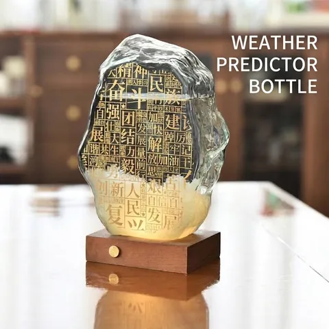 Chinese Stijl Rotsvorm Stormglas Weersvoorspelling Met LED Licht Houten Voet Hoog Borosilicaatglas Decoratie Cadeau