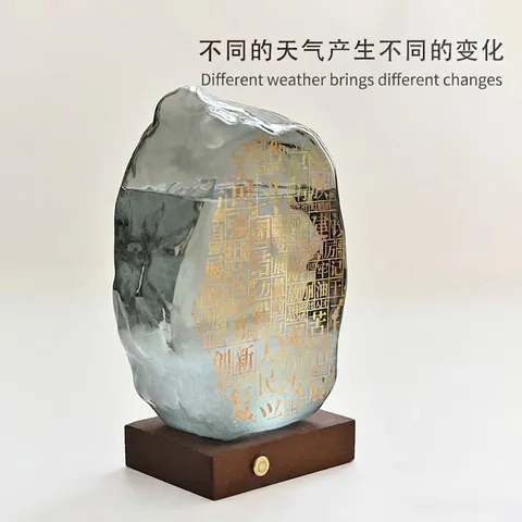 Chinese Stijl Rotsvorm Stormglas Weersvoorspelling Met LED Licht Houten Voet Hoog Borosilicaatglas Decoratie Cadeau