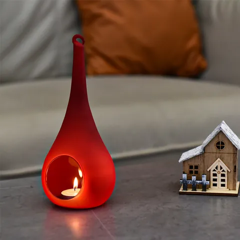 Hanging Glass Candle Holder Red Frosted Teardrop Shape Tea Light Holder For Candlelit Dinner Wedding Home Decor Desktop Ornament