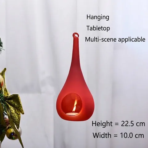 Hanging Glass Candle Holder Red Frosted Teardrop Shape Tea Light Holder For Candlelit Dinner Wedding Home Decor Desktop Ornament