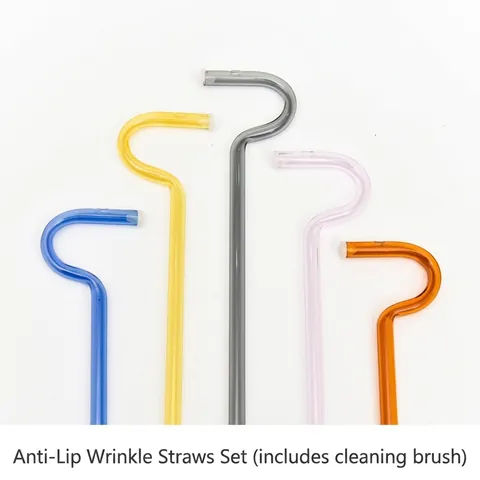 Anti Lip Wrinkle Glass Straw Set Flute Design Horizontal Glass Drinking Straw Prevent Mouth Lines Reusable Personal Care Home