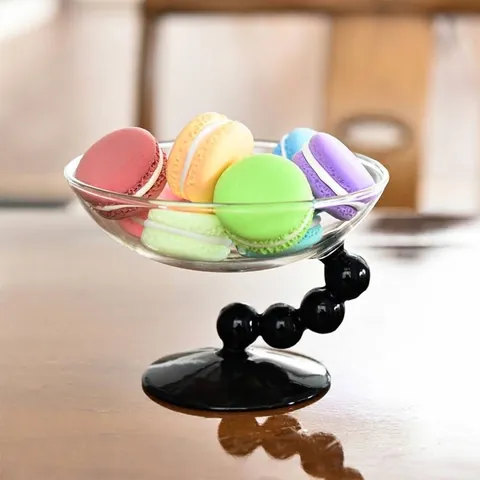 Creative High Leg Glass Bowl Black Beaded Stem Dessert Cup Ice Cream Bowl Fruit Salad Bowl Modern Desktop Decoration