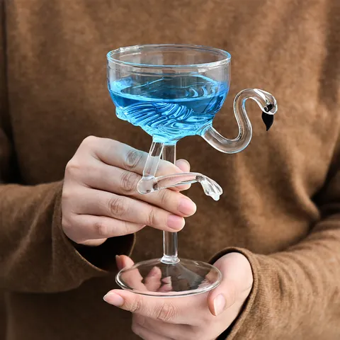 Flamingo Glas Cocktail Cup 180ml Kreativ Handgeblasen Hitzebeständig Rosa Klar Gläser Für Party Bar Nachtisch Salat Geschenk