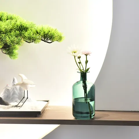 Nordic Style Colored Transparent Borosilicate Glass Vase Small Mouth Hydroponic Flower Bottle Modern Home Decor Aromatherapy Ornament