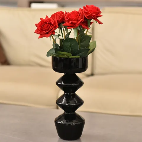 Vaso in Vetro a Bolle Nordic Designer Moderno Minimalista Nero Geometrico a Livelli Vaso per Fiori per Arredamento Casa Bar Ornamento d'Arte