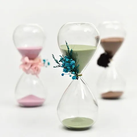 Nordic Creative Glass Hourglass Timer With Dried Flower Decoration High Borosilicate Glass Sand Clock For Home Office Desktop Ornament