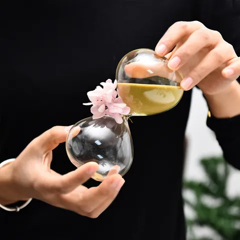 Nordic Creative Glass Hourglass Timer With Dried Flower Decoration High Borosilicate Glass Sand Clock For Home Office Desktop Ornament