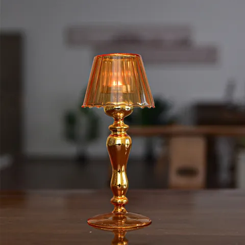High Borosilicate Glass Table Lamp Shaped Candlestick Holder Retro European Style Champagne Gold Creative Wedding Decor Ornament