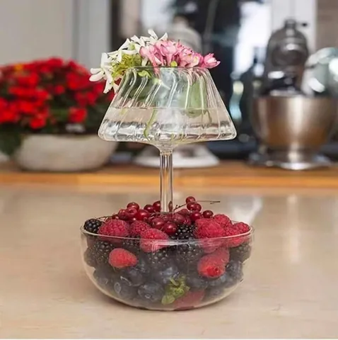 Candeliere in Vetro Borosilicato Europeo Piatto Frutta a Doppio Strato Ornamento da Tavolo Creativo per Matrimonio Casa