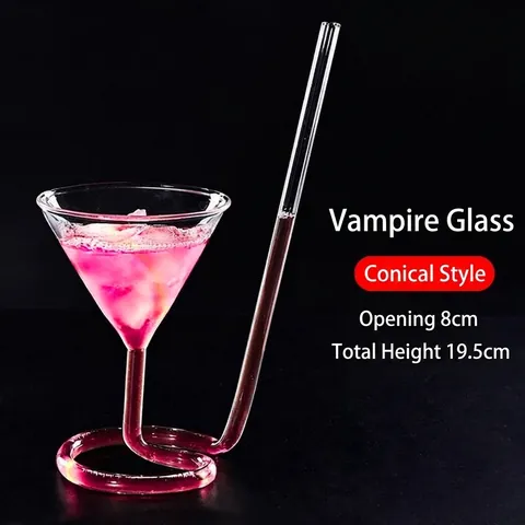 Creative Spiral Martini Cocktail Glass With Integrated Glass Straw Transparent Heat Resistant Hand Blown Vampire Drinking Cup