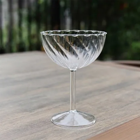 Modern Minimalist Ribbed Borosilicate Glass Stemware European Vintage Vertical Stripes Wine Cocktail Champagne Cup Bar Party Glass