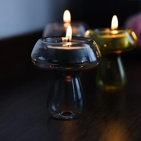 Portacandele Creativo in Vetro a Fungo in Vetro Borosilicato Resistente al Calore Ornamento da Tavolo Lanterna Colorata
