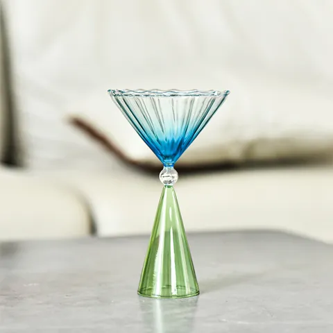 Kreatives Gestreiftes Glas Dessertbecher Mit Farbverlauf Hochfuß Eiscreme Pudding Schüssel Vintage Hitzebeständige Glaswaren Für Party