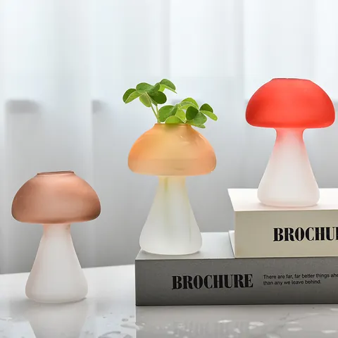 Creative Mushroom Glass Vase Frosted Transparent Colored Hydroponic Flower Vase For Home Decor Desktop Ornament Aromatherapy Bottle
