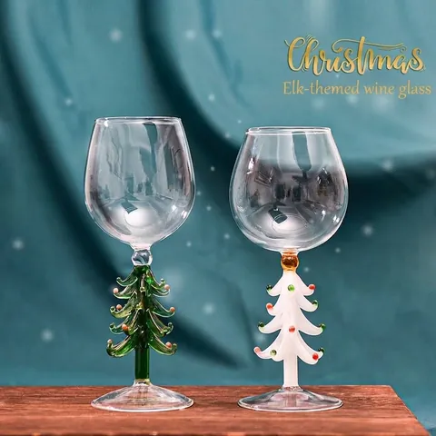 Verre à Vin Créatif Sapin de Noël en Verre Borosilicaté Soufflé à la Main Style Ins Gobelet Festif pour Décoration de Fête