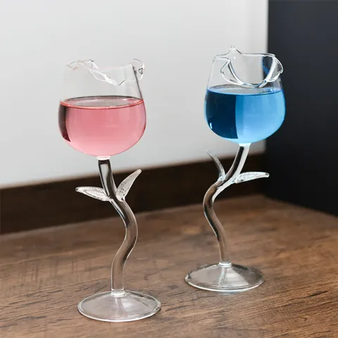 Calice da Vino Rosso Creativo a Forma di Rosa in Vetro Borosilicato per Festa Romantica di San Valentino Calice da Champagne