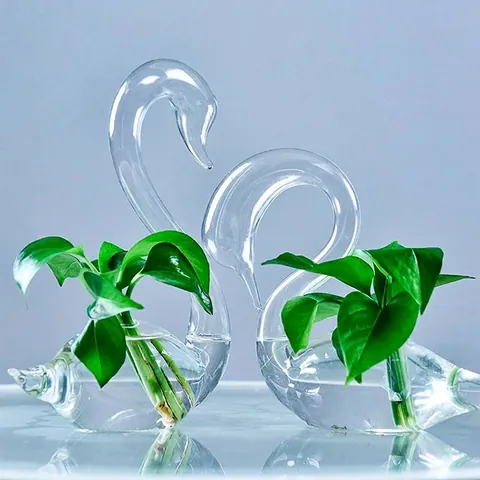 Elegant Swan Shaped Clear Glass Vase High Borosilicate Hand Blown Hydroponic Plant Container For Home Wedding Decor Gift