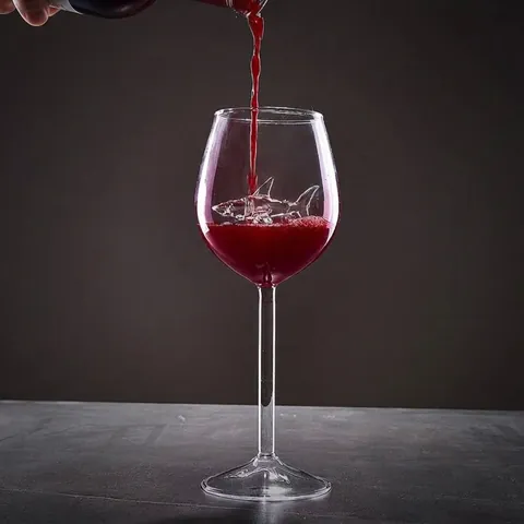 Copa de Vino Tinto Creativa Con Tiburón Integrado Vidrio de Borosilicato Copa de Cristal Transparente para Fiesta Boda Hogar Cristalería