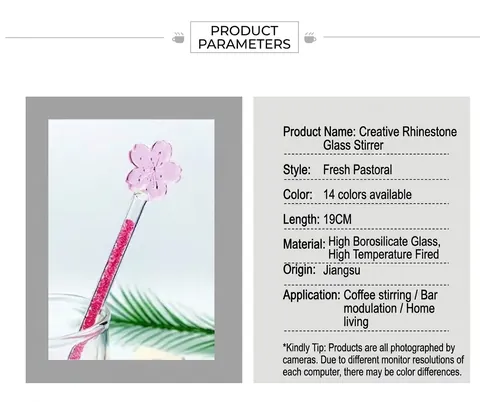 Varilla Agitadora de Vidrio de Flor de Cerezo Resistente al Calor de Vidrio de Borosilicato Con Strass Para Café Cóctel Mezcla Regalo