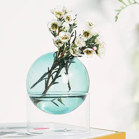Nordic Ins Style Colored Spherical Glass Vase Rotatable Bubble Flower Pot Hand Blown Decorative Aromatherapy Bottle Ornament