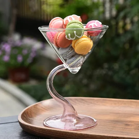 Ins Style Creative S-Shaped Stem Glass Cup Heat Resistant Dessert Bowl For Ice Cream Milkshake Pudding Glassware