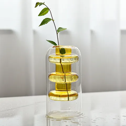 Nordic Creative Double Layer Glass Vase Colorful Hydroponic Flower Pot Aromatherapy Bottle Ornament For Restaurant Home Table Decor
