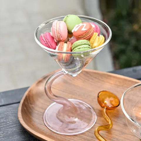 Ins Style Creative S-Shaped Stem Glass Cup Heat Resistant Dessert Bowl For Ice Cream Milkshake Pudding Glassware