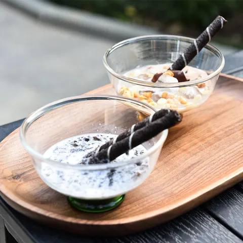 Handmade INS Style Glass Dessert Bowl Borosilicate Heat Resistant Ice Cream Cup With Colored Base Salad Yogurt Milkshake Bowl