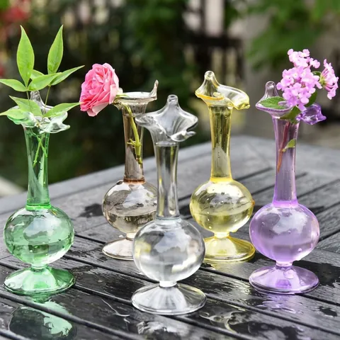 Creative Ins Style Colored Glass Vase Retro Hydroponic Plant Container Aromatherapy Bottle Desktop Ornament Home Decor
