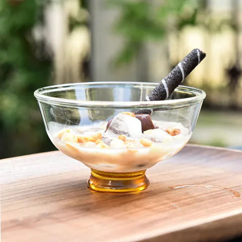 Handmade INS Style Glass Dessert Bowl Borosilicate Heat Resistant Ice Cream Cup With Colored Base Salad Yogurt Milkshake Bowl