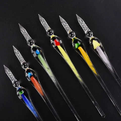 Handmade Jellyfish Glass Dip Pen Set Artistic Blown High Borosilicate Glass Writing Pen Gift Box For Calligraphy Drawing