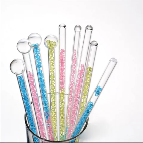 Agitateur en Verre Borosilicaté à Tête Ronde Avec Incrustation de Strass Tige de Mélange Faite à la Main pour Café Jus Thé