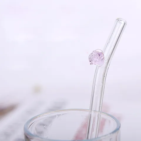 Cannucce in Vetro Borosilicato Resistenti al Calore Con Decorazione a Rosa 3D Fatta a Mano Cannucce Curve Riutilizzabili
