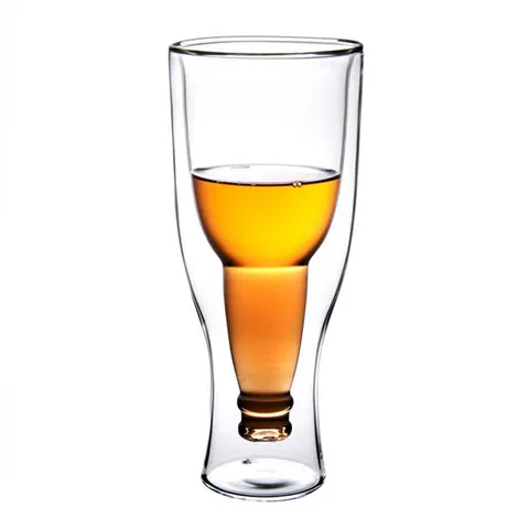 Kreatives Doppelwandiges Glas Bierbecher Umgekehrte Flaschenform Borosilikat Wärmeisolierter Glasbecher Für Bar Party