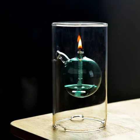 Lámpara de Aceite Candelabro de Vidrio de Borosilicato Estilo Europeo Cilindro Transparente Con Bola de Color Decoración Boda