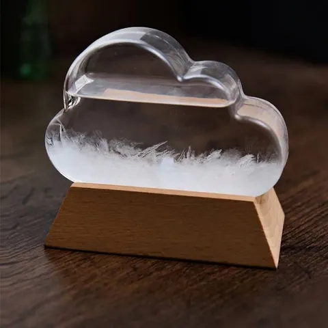 Nordic Creative Cloud Storm Glass Weather Forecast Bottle Desktop Decor with Solid Wood Base High Borosilicate Glass Ornament Birthday Gift