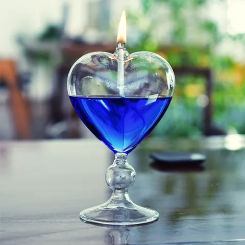 Creative Transparent Heart Shaped Glass Oil Lamp European Style Home Decor Wedding Gift Candle Holder Tabletop Ornament