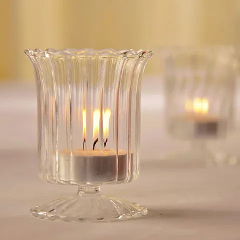 European Romantic Clear Glass Textured Candle Holder for Home Decor Wedding Party Table Centerpiece Votive Tea Light Holder